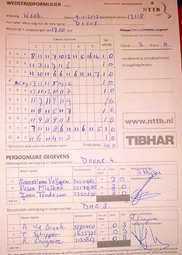 Wedstrijdformulier 12118 Docos Heren 4 - DHC 3: 10-0!!!